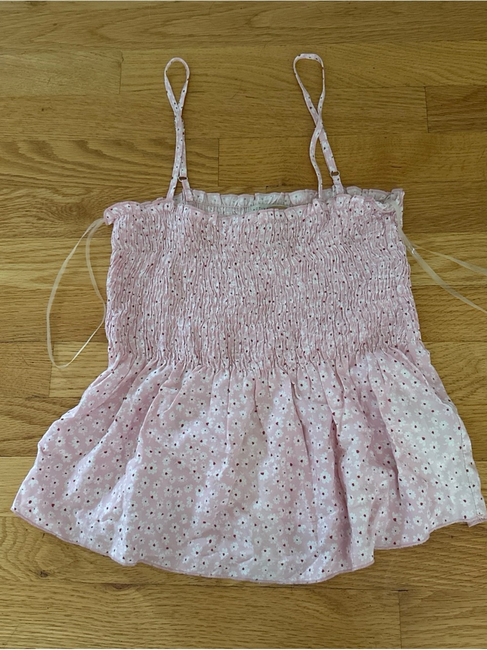 Active USA Pink Smocked Eyelet Spaghetti Strap Cami